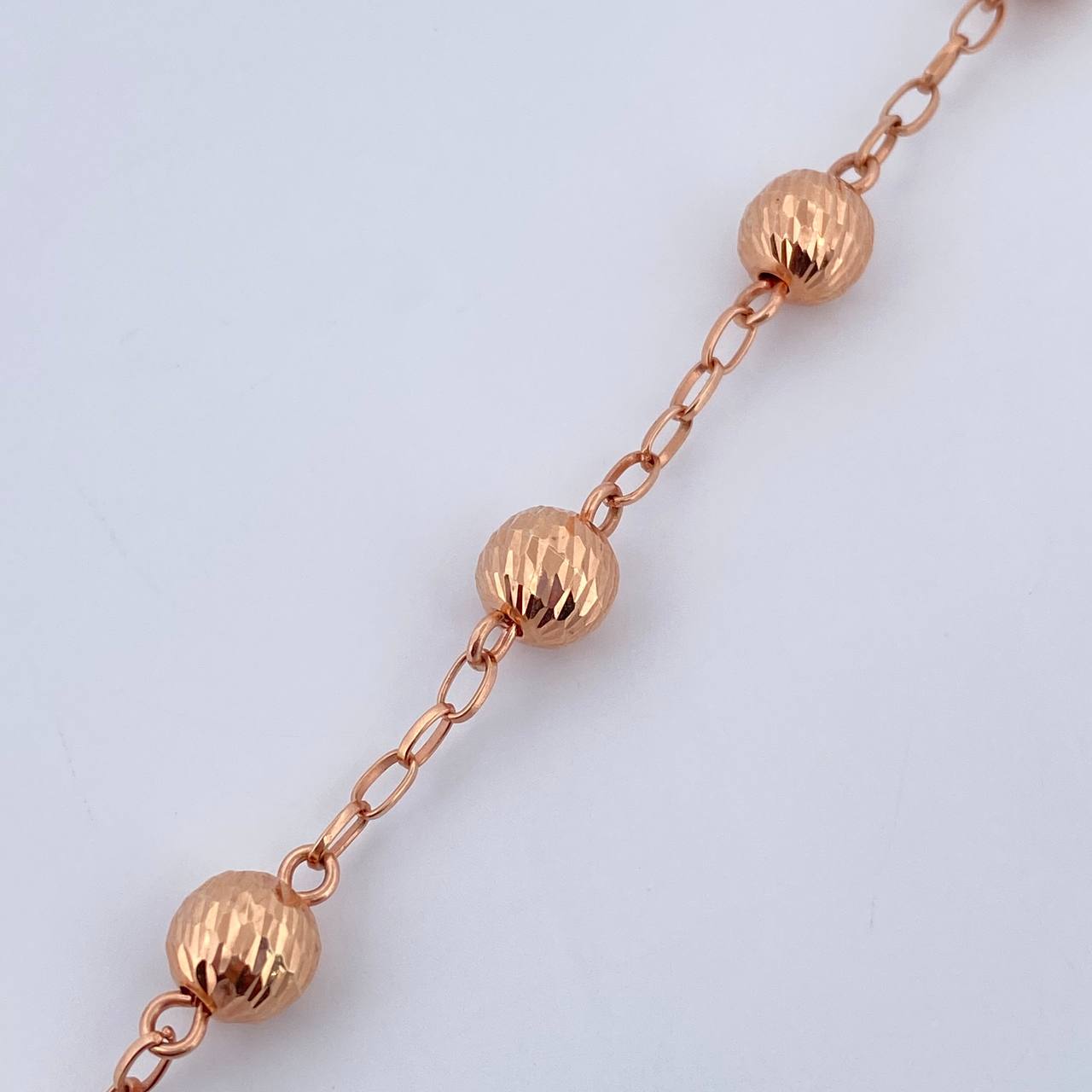 Pulso Tipo Militar 6gr / 21.5cm / 7.7mm Bolas Diamantadas Oro Rosa 18K $