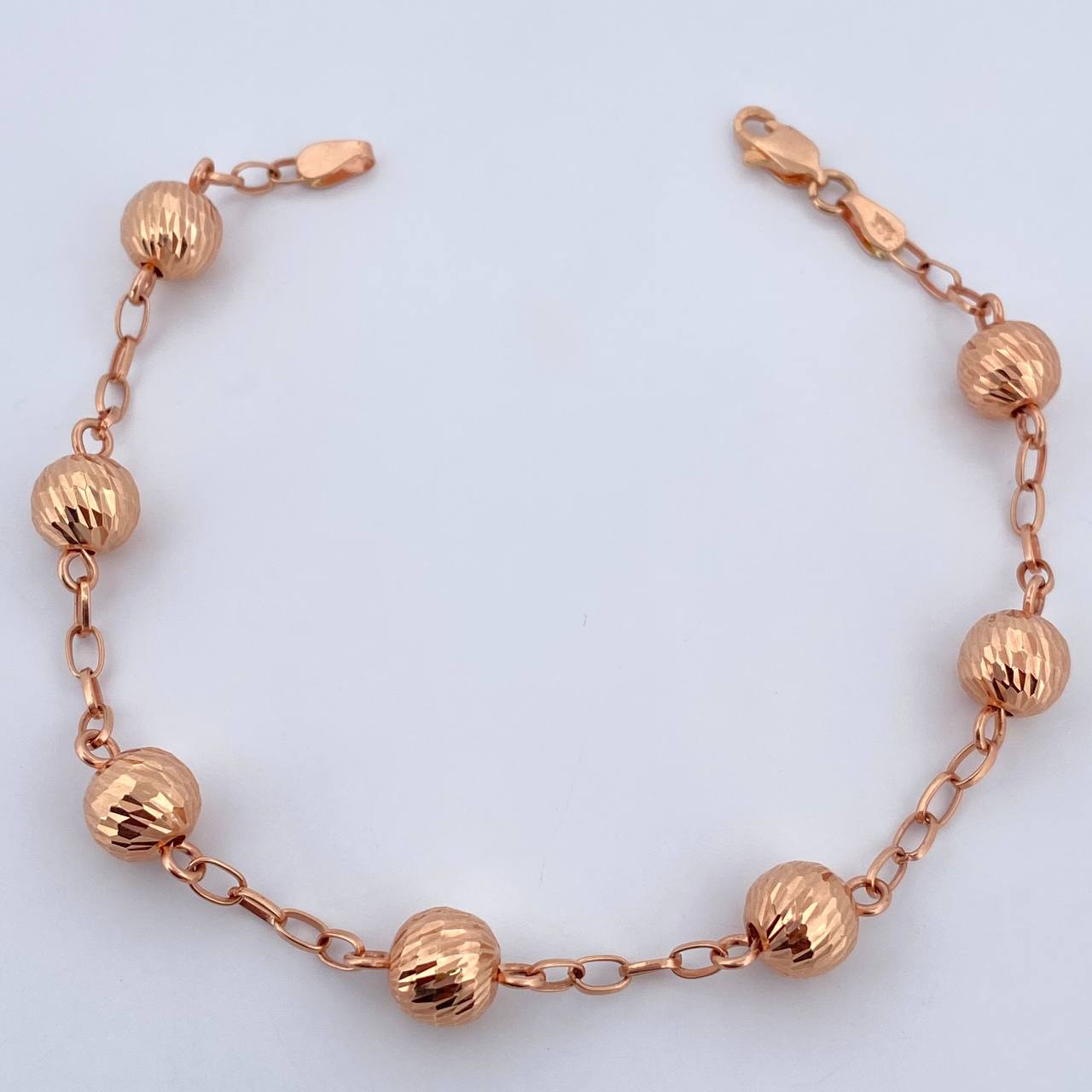 Pulso Tipo Militar 6gr / 21.5cm / 7.7mm Bolas Diamantadas Oro Rosa 18K $