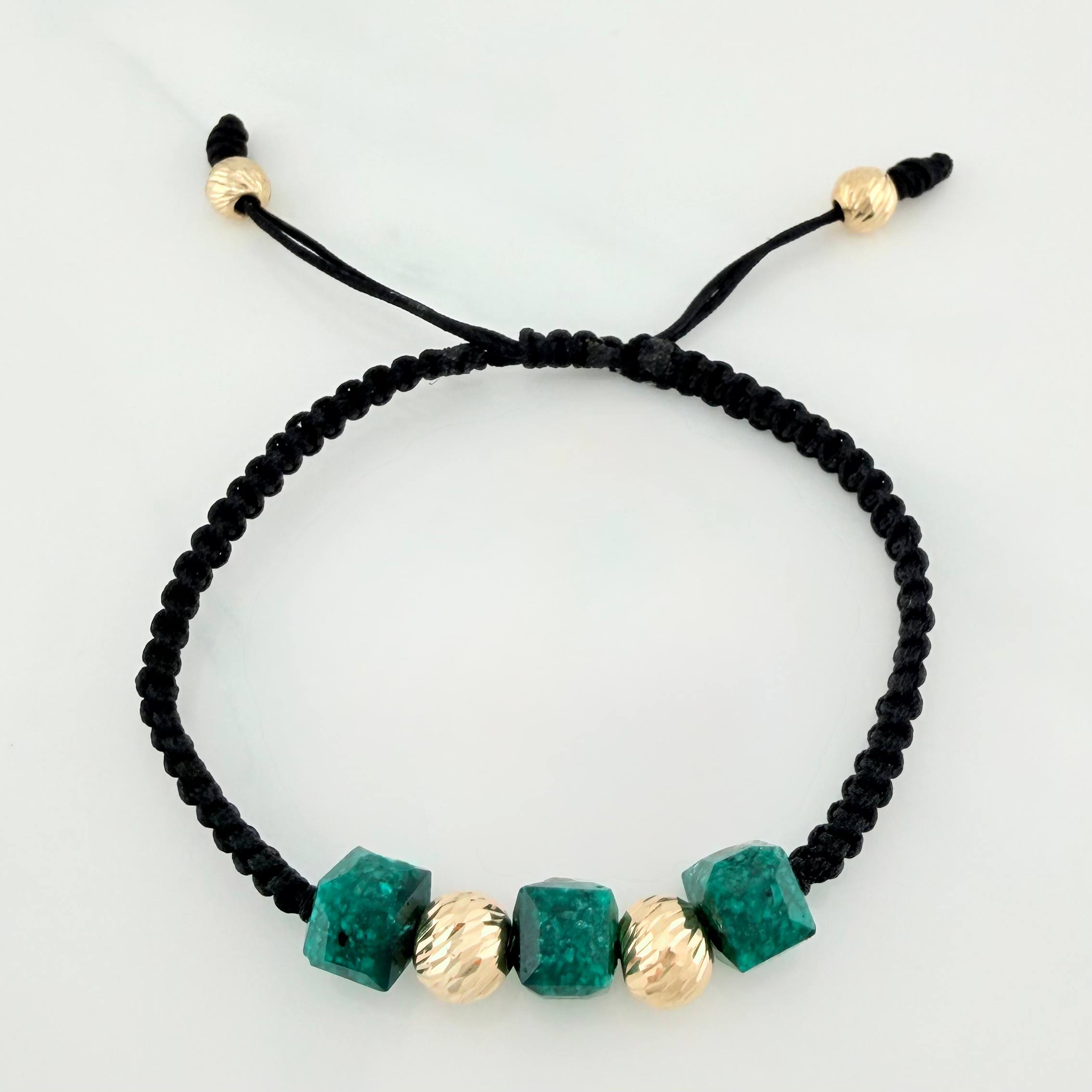 Black Woven Bracelet with Cubic Beads 3mm 3 Units Yellow Gold 18K