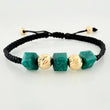Black Woven Bracelet with Cubic Beads 3mm 3 Units Yellow Gold 18K