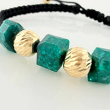 Black Woven Bracelet with Cubic Beads 3mm 3 Units Yellow Gold 18K