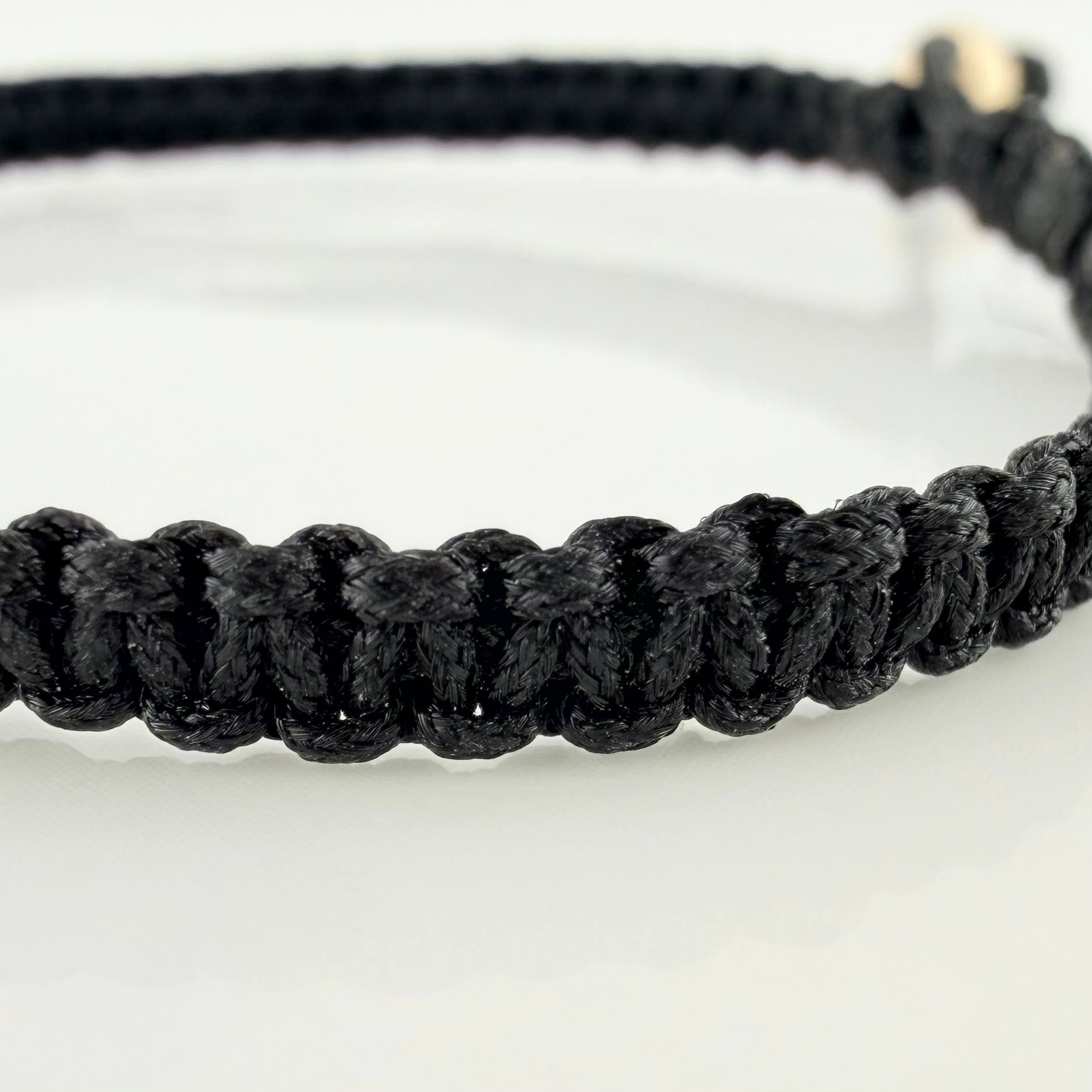 Black Woven Bracelet with Cubic Beads 3mm 3 Units Yellow Gold 18K