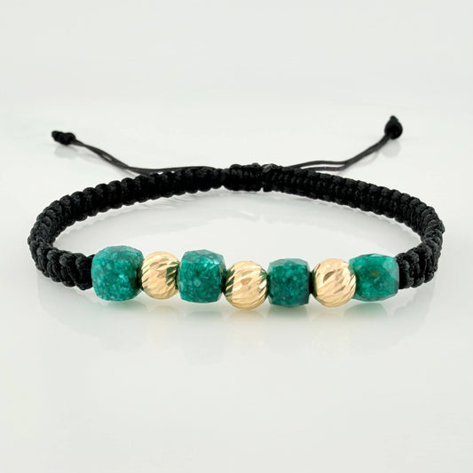 Pulsera Tejida Negra Morralla 6Mm 4Und Oro Amarillo 18K