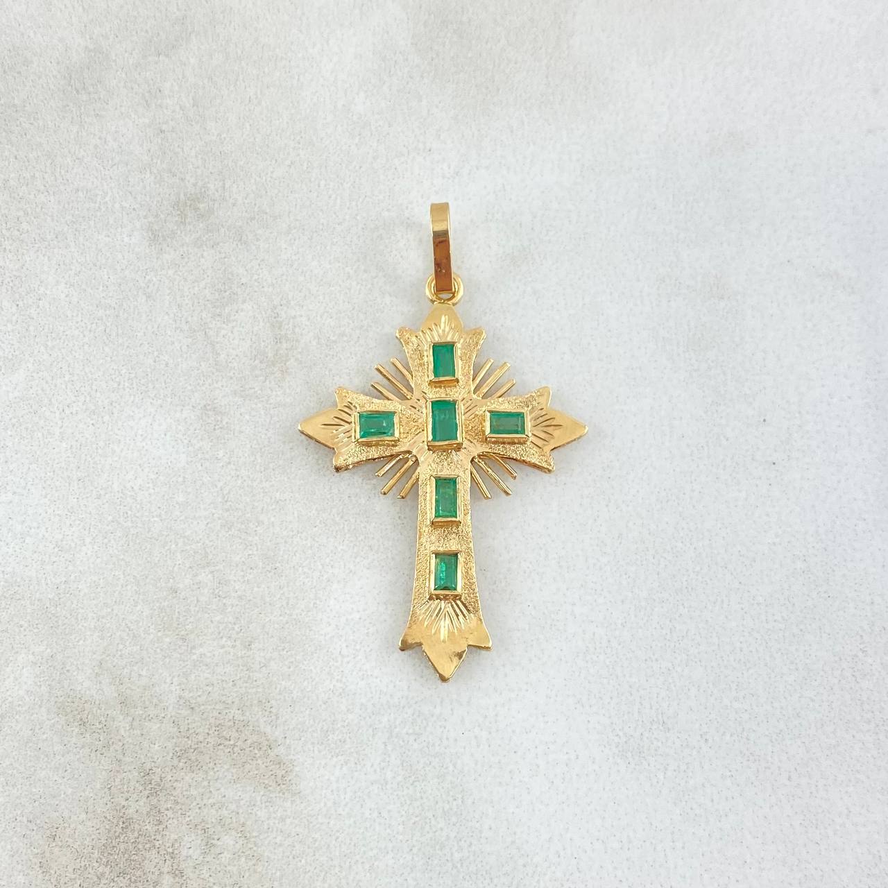 Dije Crúz De Altar 1.75gr / 3cm / Esmeraldas 60pts Oro Amarillo 18K (Joya) ©