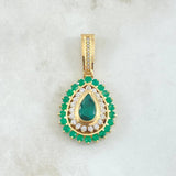Dije Lagrima Marquesa 11.5gr / 4.2cm / Diamantes 1.2 Qts Esmeraldas 3.4 Qts Oro Amarillo 18K (Joya) ©