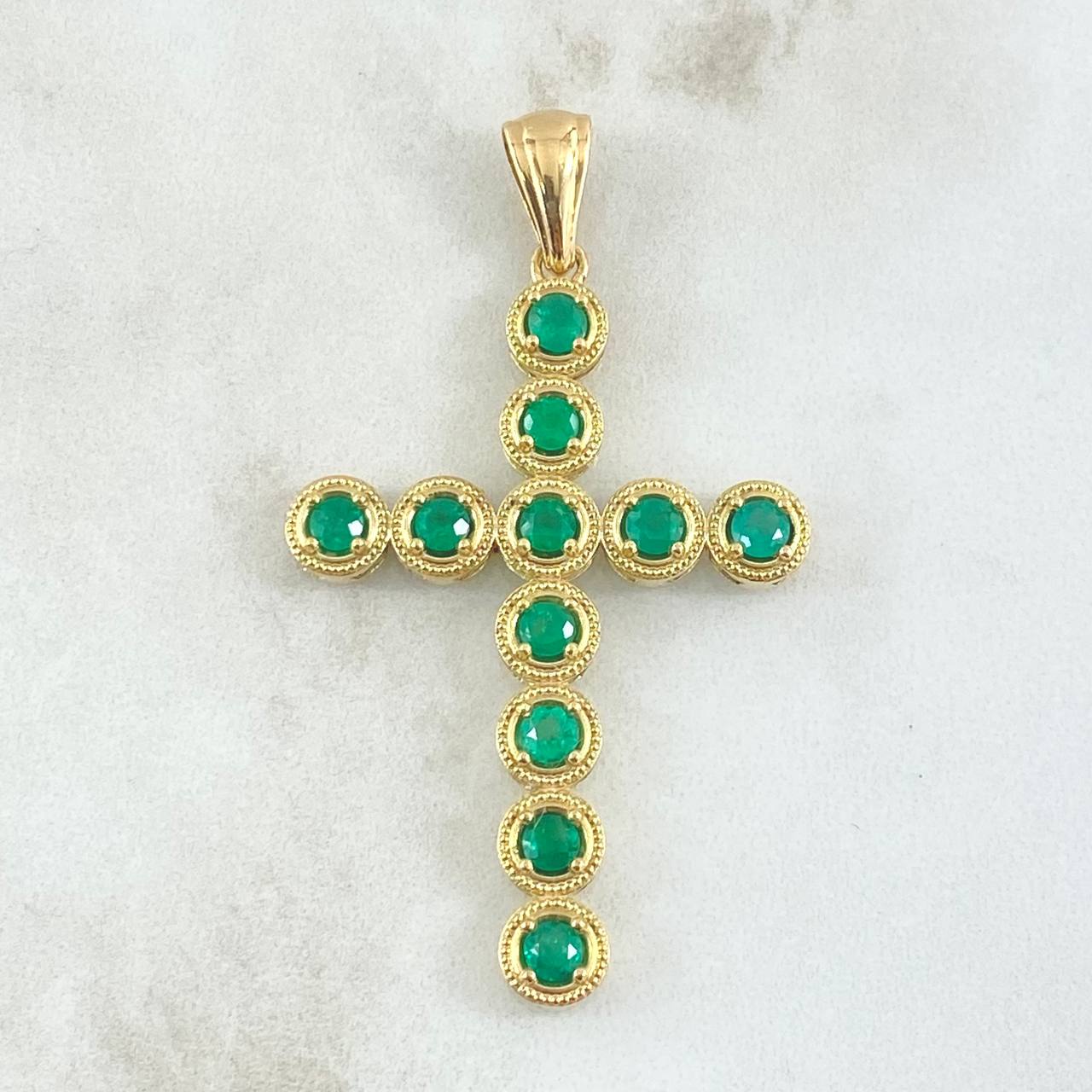 Dije Cruz Dona 9.7gr / 6cm / Esmeraldas 3.3 Qts Oro Amarillo 18K (Joya) ©