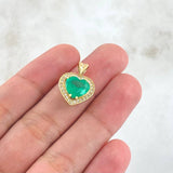 Dije Corazón 2.95gr / 1.9cm / Esmeralda 2.7 Qts Circones Blancos Oro Amarillo 18K (Joya) ©