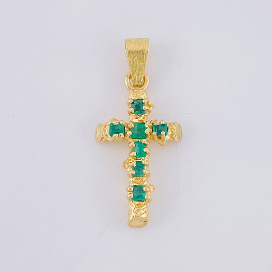 Dije Cruz Tronco Esmeralda 70Pts 1.4 g / 1 in Oro Amarillo 18K