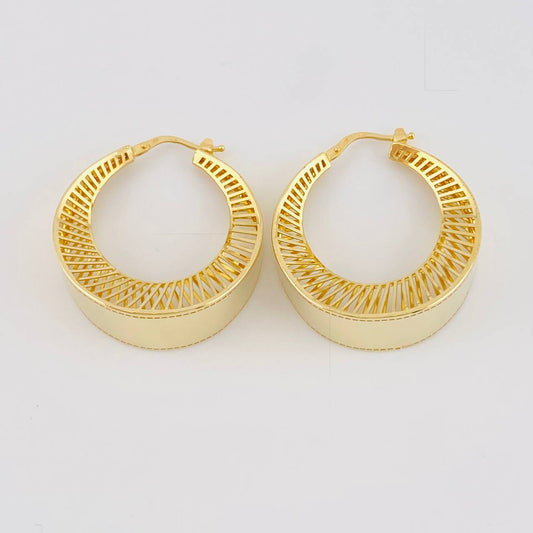 Candongas Mezzaluna Rayada 9.2 g / 1 1/4 in Oro Amarillo 18K