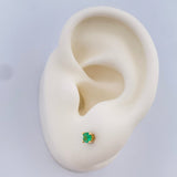 Stud Earrings Four Claws Emerald 0.9gr / 18K Yellow Gold &