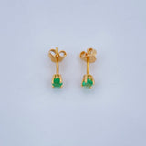 Stud Earrings Four Claws Emerald 0.9gr / 18K Yellow Gold &
