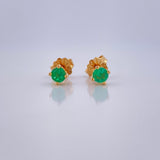 Stud Earrings Four Claws Emerald 0.9gr / 18K Yellow Gold &
