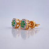 Topos Flor Esmeraldas 2.7gr /Dos Oros Amarillo Blanco 18K &