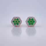 Topos Flor Esmeraldas 2.7gr /Dos Oros Amarillo Blanco 18K &