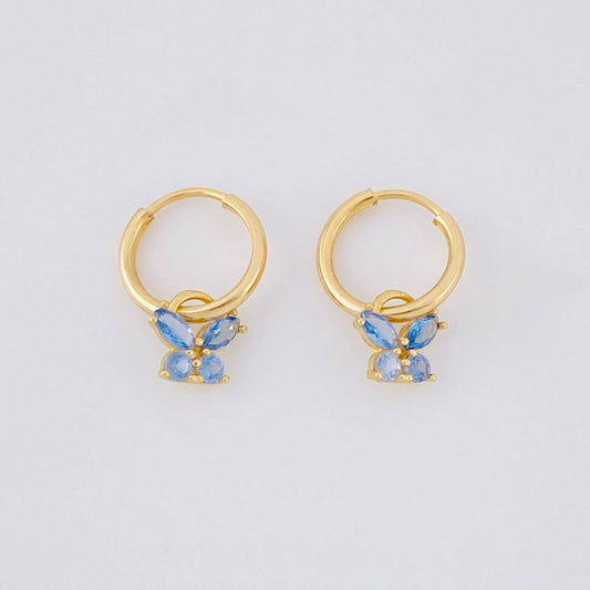 Hoop Earrings Butterfly Pendant 0.65g / 1/2 in Yellow Gold 18K
