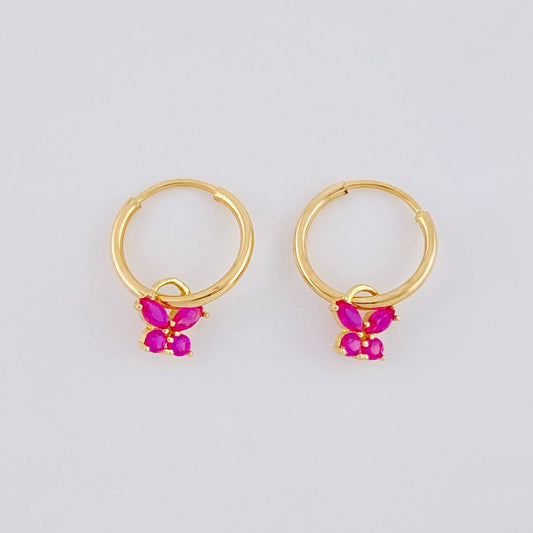 Hoop Earrings Butterfly Pendant 0.65g / 1/2 in Yellow Gold 18K
