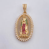Pendant Virgin Guadalupe 7.35gr / 4.3cm / White Green Fuchsia Zircons 18K Yellow Gold $