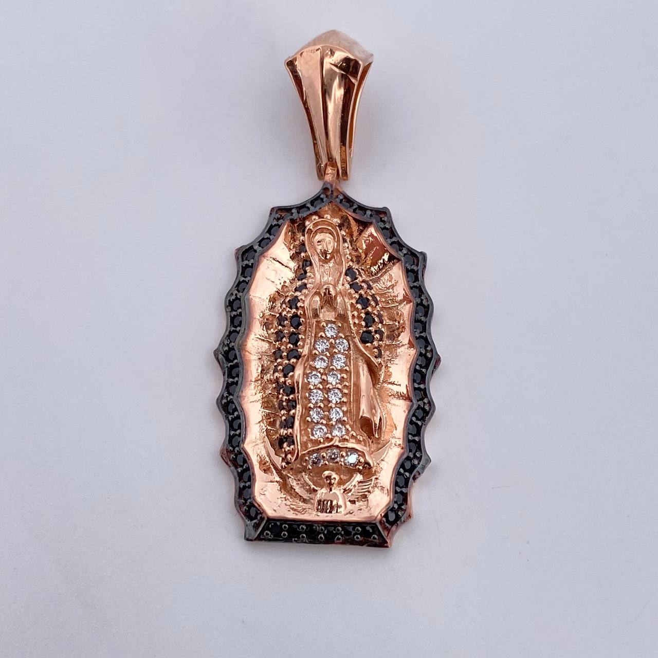 Pendant Virgin Guadalupe 5.5gr / 3.6cm / White and Black Zircons Two-tone Gold Black Rose 18K $