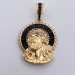 Pendant Face Jesus Halo 9.1gr / 4.4cm / White Black Zircons Two-tone Black Yellow 18K $