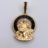 Pendant Face Jesus Halo 9.1gr / 4.4cm / White Black Zircons Two-tone Black Yellow 18K $