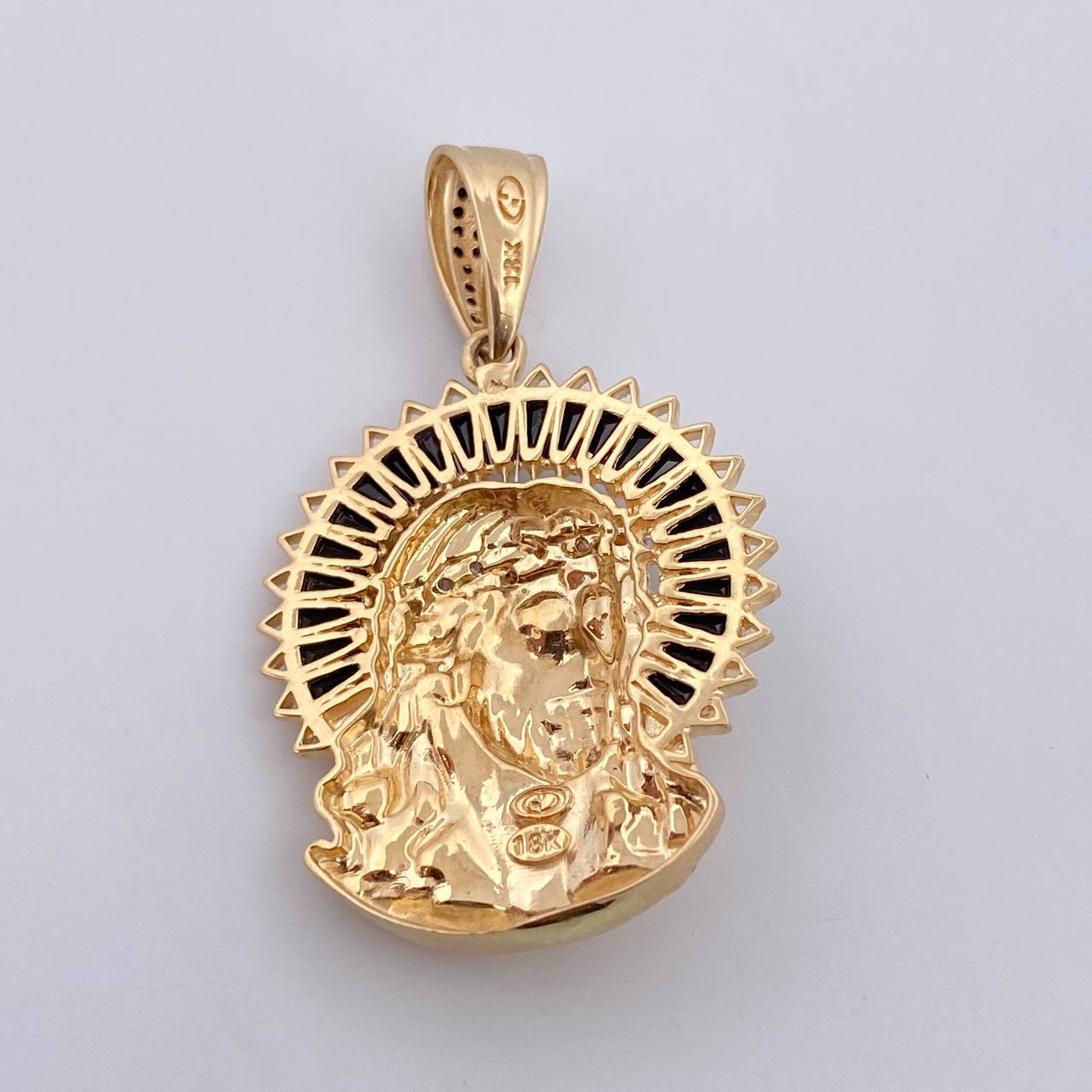 Pendant Face Jesus Halo 9.1gr / 4.4cm / White Black Zircons Two-tone Black Yellow 18K $