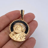 Pendant Face Jesus Halo 9.1gr / 4.4cm / White Black Zircons Two-tone Black Yellow 18K $