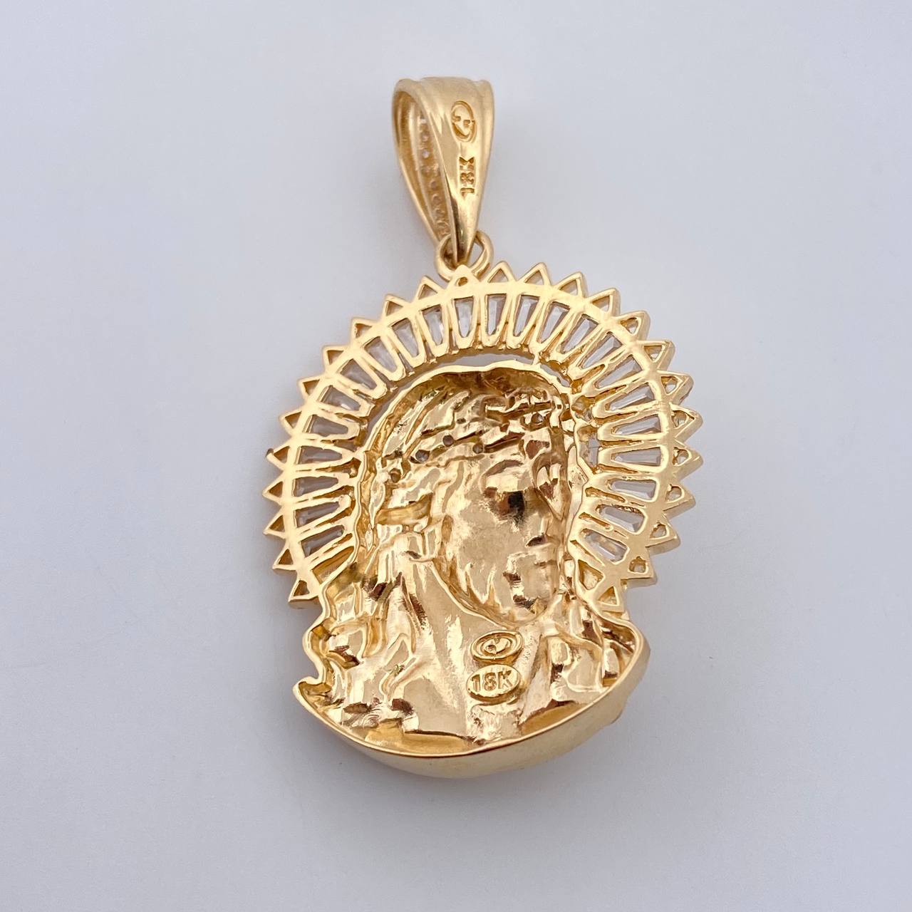 Pendant Face Jesus Halo 9.25gr / 4.4cm / White Zircons Two-tone Yellow White 18K $