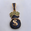 Pendant Money Bag 13.45gr / 5.4cm / Blue Green Zircons Two Golds Black Yellow 18K $