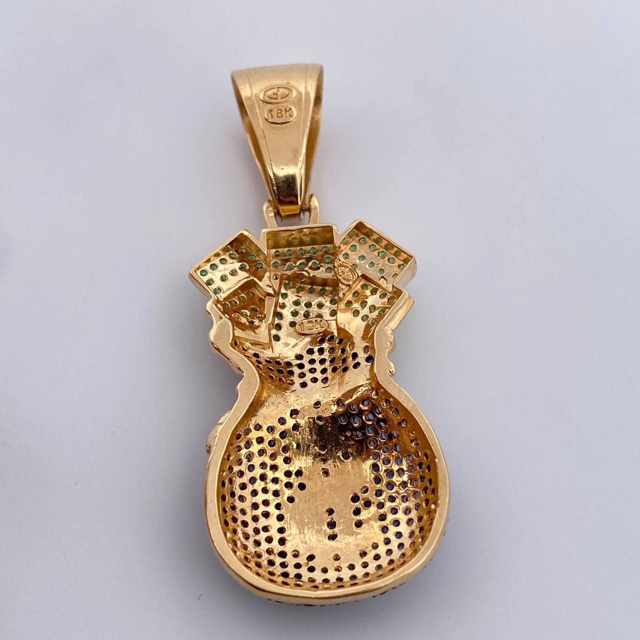 Pendant Money Bag 13.45gr / 5.4cm / Blue Green Zircons Two Golds Black Yellow 18K $