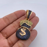 Pendant Money Bag 13.45gr / 5.4cm / Blue Green Zircons Two Golds Black Yellow 18K $
