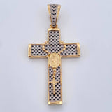 Dije Cruz Rosario Milagrosa 13.65gr / 6.7cm / Circones Blancos  Negros Dos Oros Amarillo Blanco 18K $