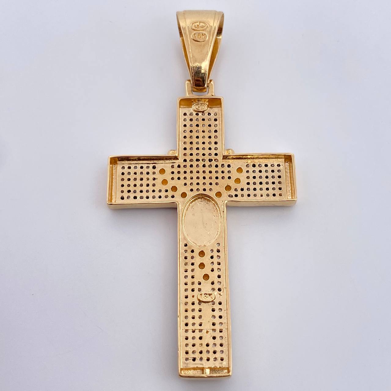 Dije Cruz Rosario Milagrosa 13.65gr / 6.7cm / Circones Blancos  Negros Dos Oros Amarillo Blanco 18K $