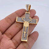 Dije Cruz Rosario Milagrosa 13.65gr / 6.7cm / Circones Blancos  Negros Dos Oros Amarillo Blanco 18K $