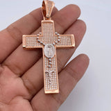 Dije Cruz Rosario Milagrosa 14.25gr / 6.7cm / Circones Blancos Dos Oros Blanco Rosa 18K $