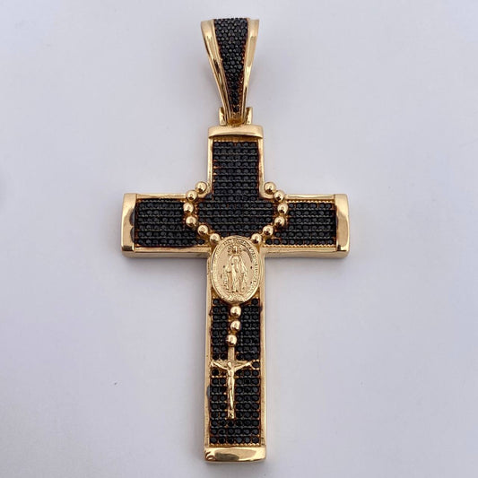 Dije Cruz Rosario Milagrosa 14.85gr / 6.8cm / Circones Negros  Oro Amarillo 18K $