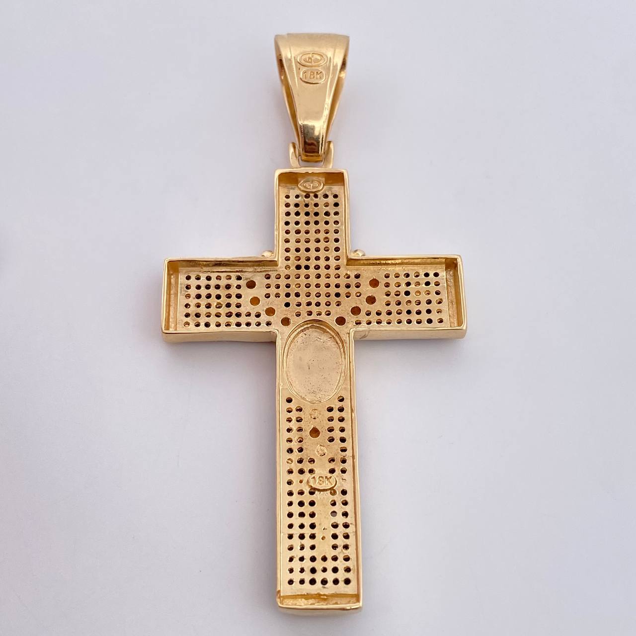 Dije Cruz Rosario Milagrosa 14.85gr / 6.8cm / Circones Negros  Oro Amarillo 18K $