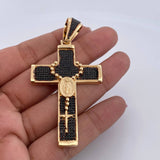 Dije Cruz Rosario Milagrosa 14.85gr / 6.8cm / Circones Negros  Oro Amarillo 18K $