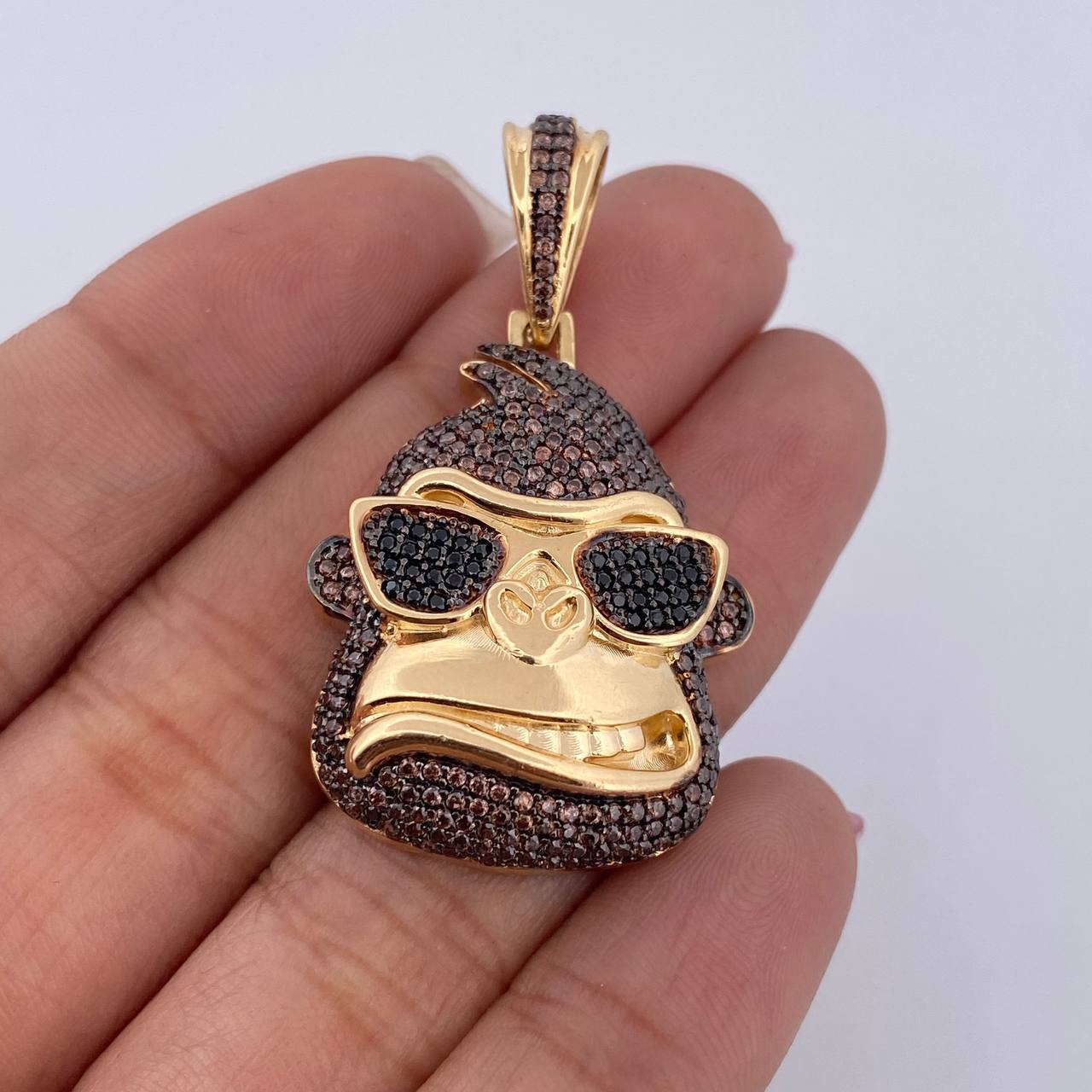 Pendant Gorilla Glasses 10.95gr / 4.1cm / Black Brown Zircons Two Golds Black Yellow 18K $