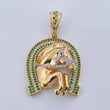 Pendant Horseshoe Horse 11.55gr / 4.1cm / White and Green Zircons Two Yellows Yellow White 18K $