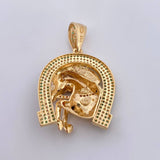 Pendant Horseshoe Horse 11.55gr / 4.1cm / White and Green Zircons Two Yellows Yellow White 18K $