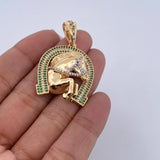 Pendant Horseshoe Horse 11.55gr / 4.1cm / White and Green Zircons Two Yellows Yellow White 18K $