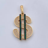 Dije Signo Dólar 6.9gr / 3.8cm / Circones Blancos Verdes Dos Oros Negro Amarillo 18K $