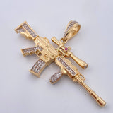 Dije Arma Fusil 15.85gr / 6.5cm / Circones Blancos Fucsia Dos Oros Amarillo Blanco 18K $