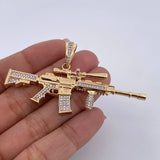 Dije Arma Fusil 15.85gr / 6.5cm / Circones Blancos Fucsia Dos Oros Amarillo Blanco 18K $