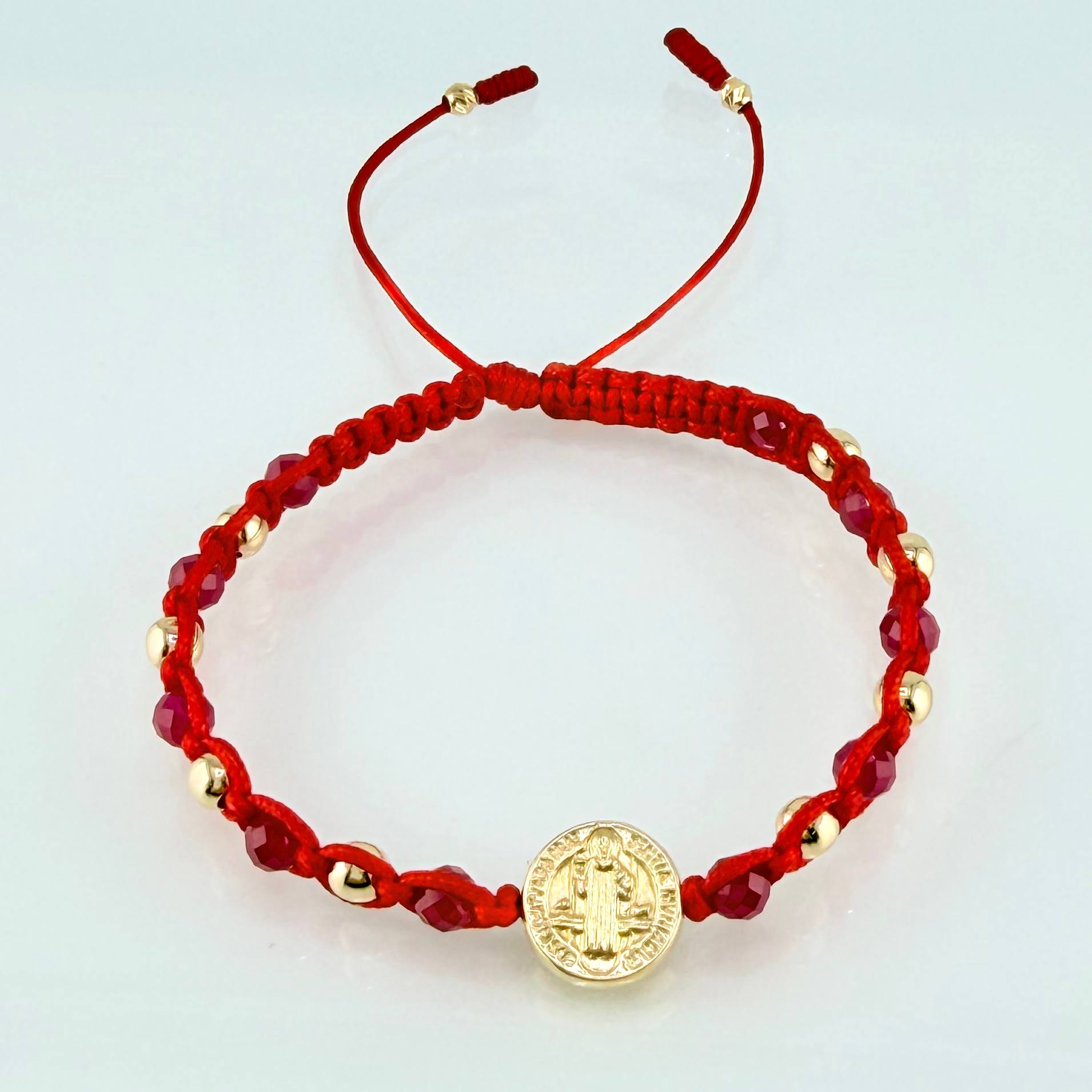 Pulsera Roja Herraje San Benito 1.35gr / 4mm-3mm Oro Amarillo 18K *