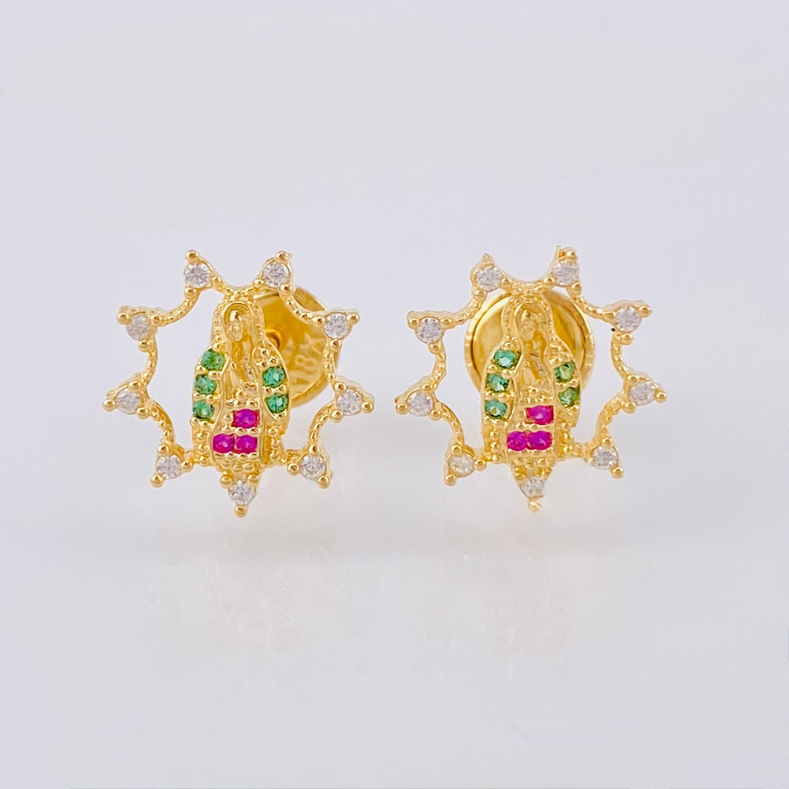 Virgin Guadalupe Stud Earrings 1.3 g / 1/2 in 18K Yellow Gold