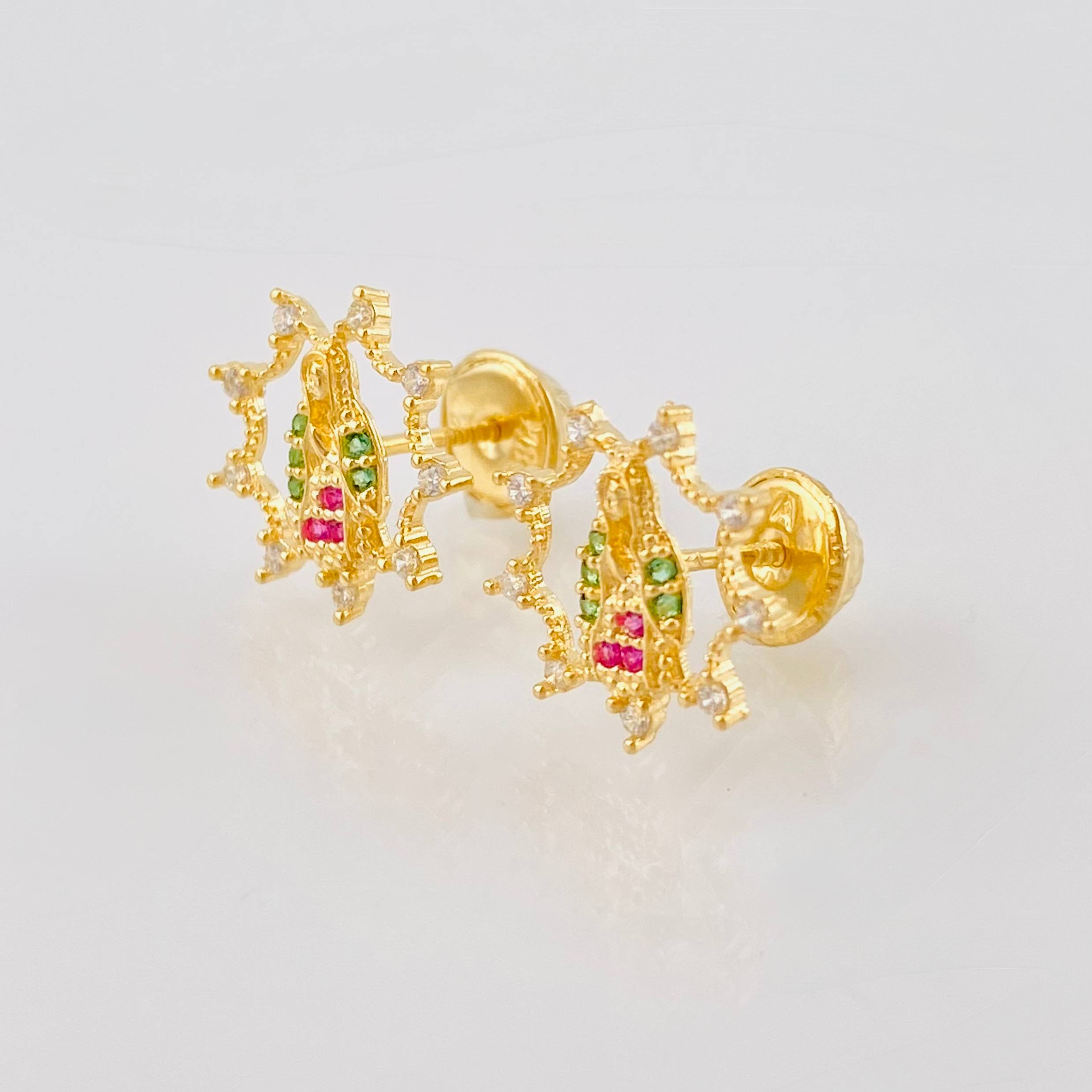 Virgin Guadalupe Stud Earrings 1.3 g / 1/2 in 18K Yellow Gold
