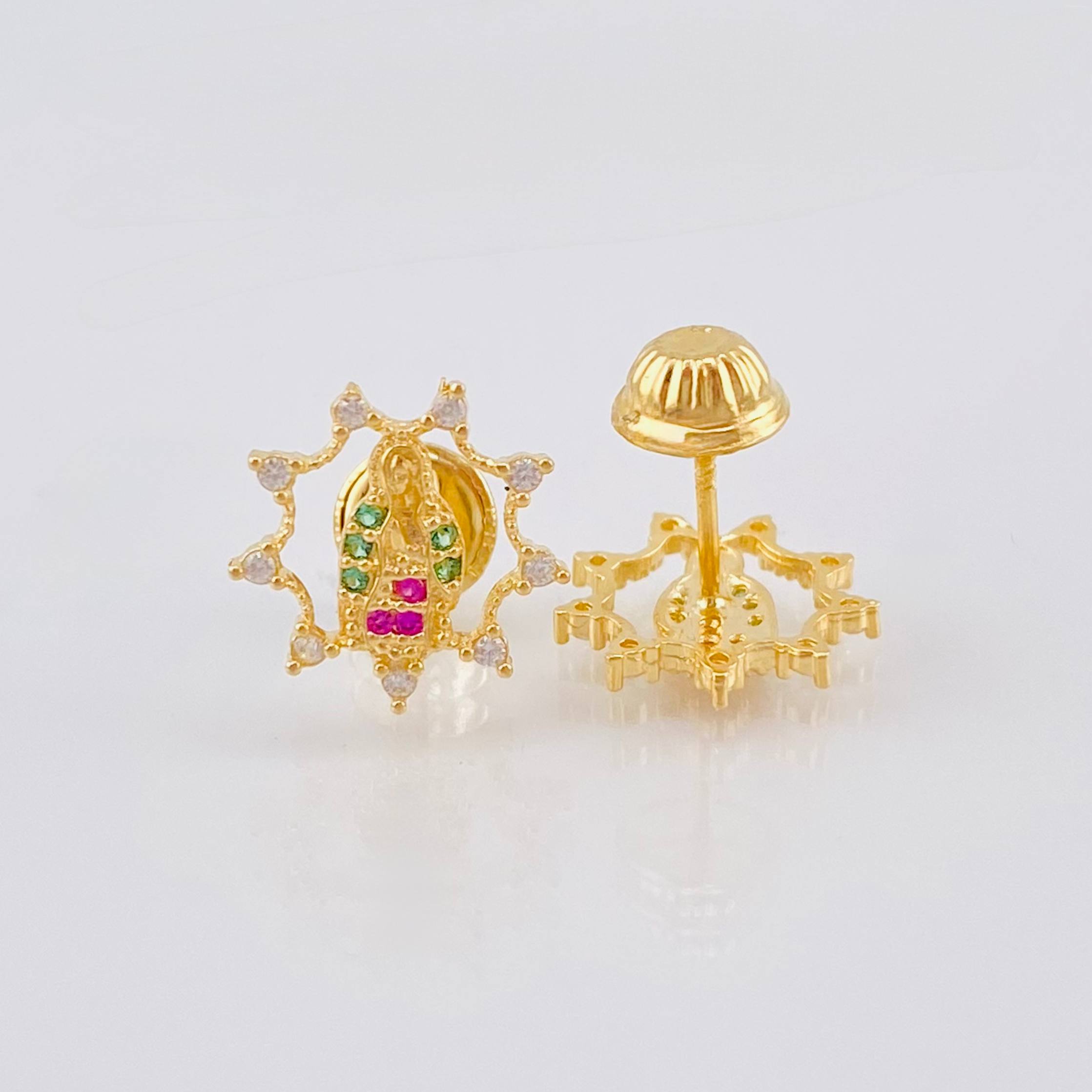 Virgin Guadalupe Stud Earrings 1.3 g / 1/2 in 18K Yellow Gold