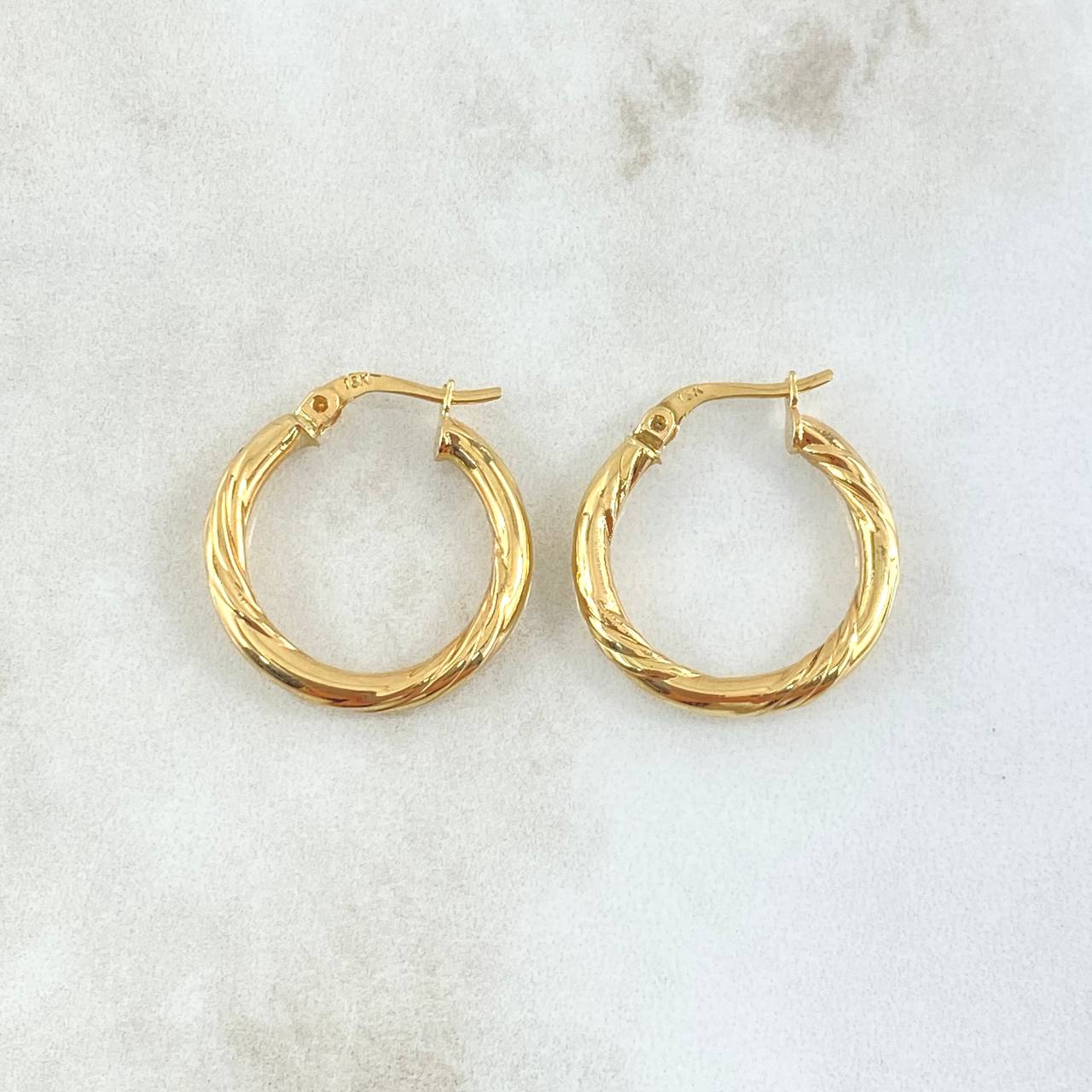 Hoop Earrings Mary 2.2gr / 2.4cm / Combined Three Lines 18K Yellow Gold