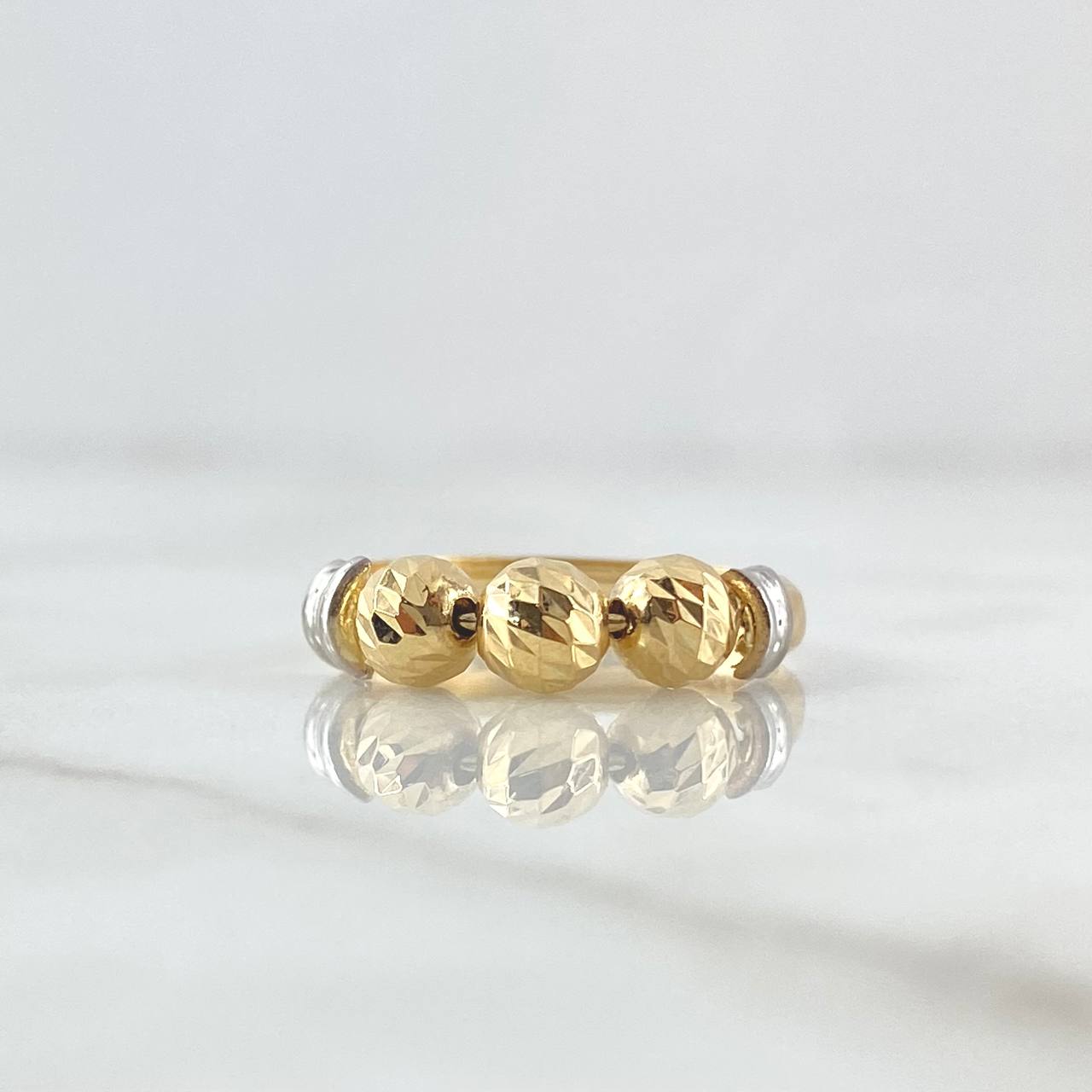 Anillo Trio De Bolas 1.9gr / T9 / 5mm Bolas Diamantadas Dos Oros Amarillo Blanco 18K ©